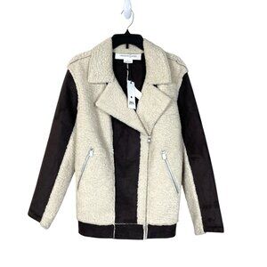 Treasure and Bond Moto Bomber Shearling Mixed Media Jacket Coat Size Small